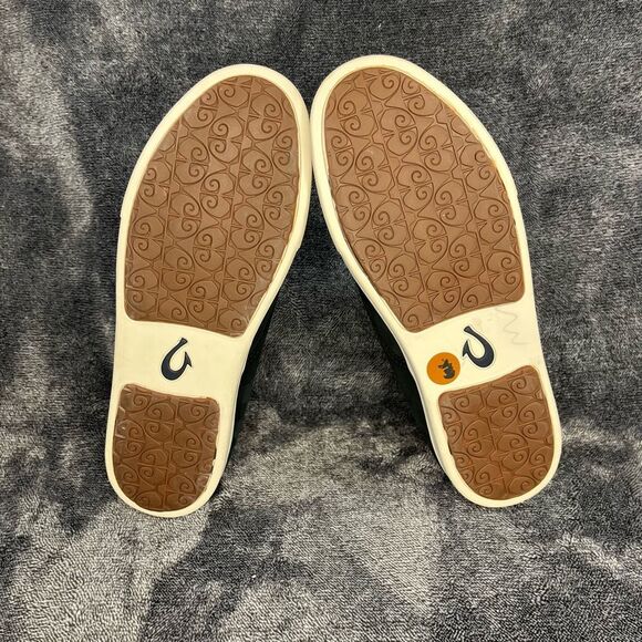 OluKai Pehuea Heu Black Leather Slip-On Genuine Shearing Sheep Fur Womans Size 1 - Picture 7 of 8